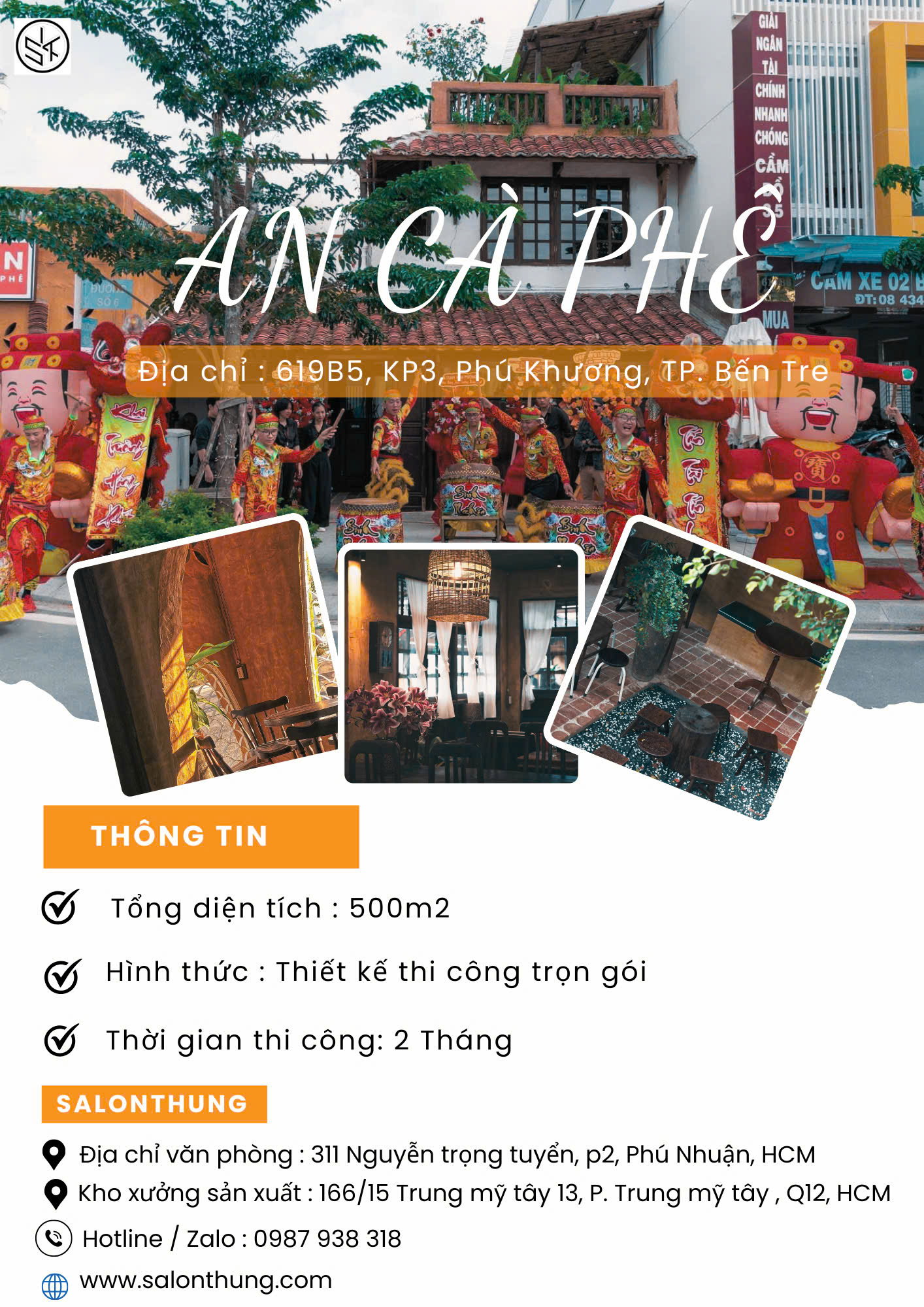 Thi công An Cà Phê 619B5 Phú Khương Bến Tre diện tích 500m2 - Salonthung