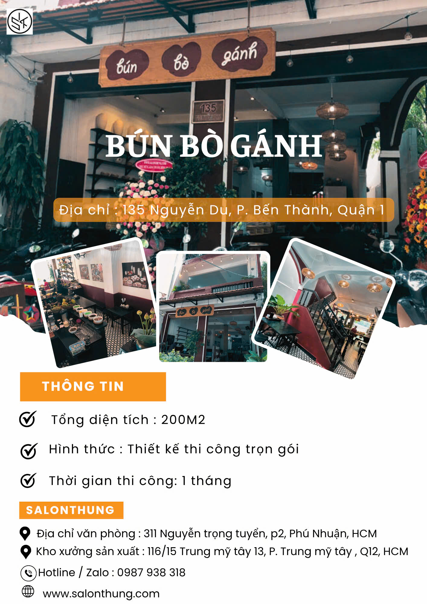 Thi công nội thất gỗ nhà hàng Bún Bò Gánh Salonthung