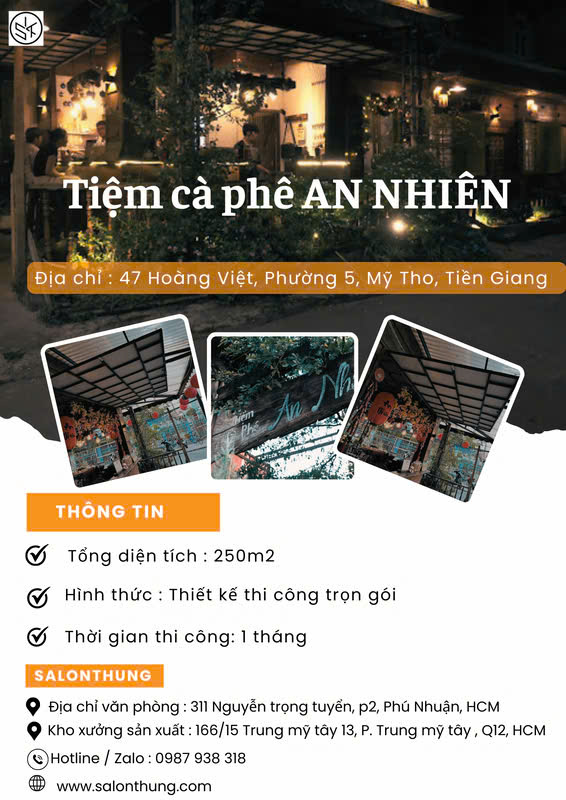 Thi công Tiệm Cà Phê An Nhiên 47 Hoàng Việt Mỹ Tho Tiền Giang 250m2 - Salonthung