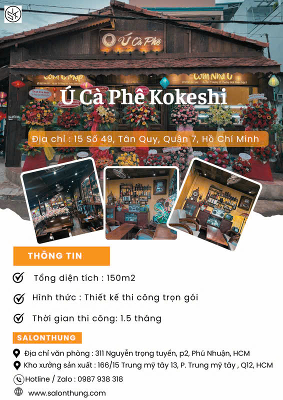 Thi công Ú Cà Phê Kokeshi Đường 49 Tân Quy Quận 7 diện tích 150m2 - Salonthung